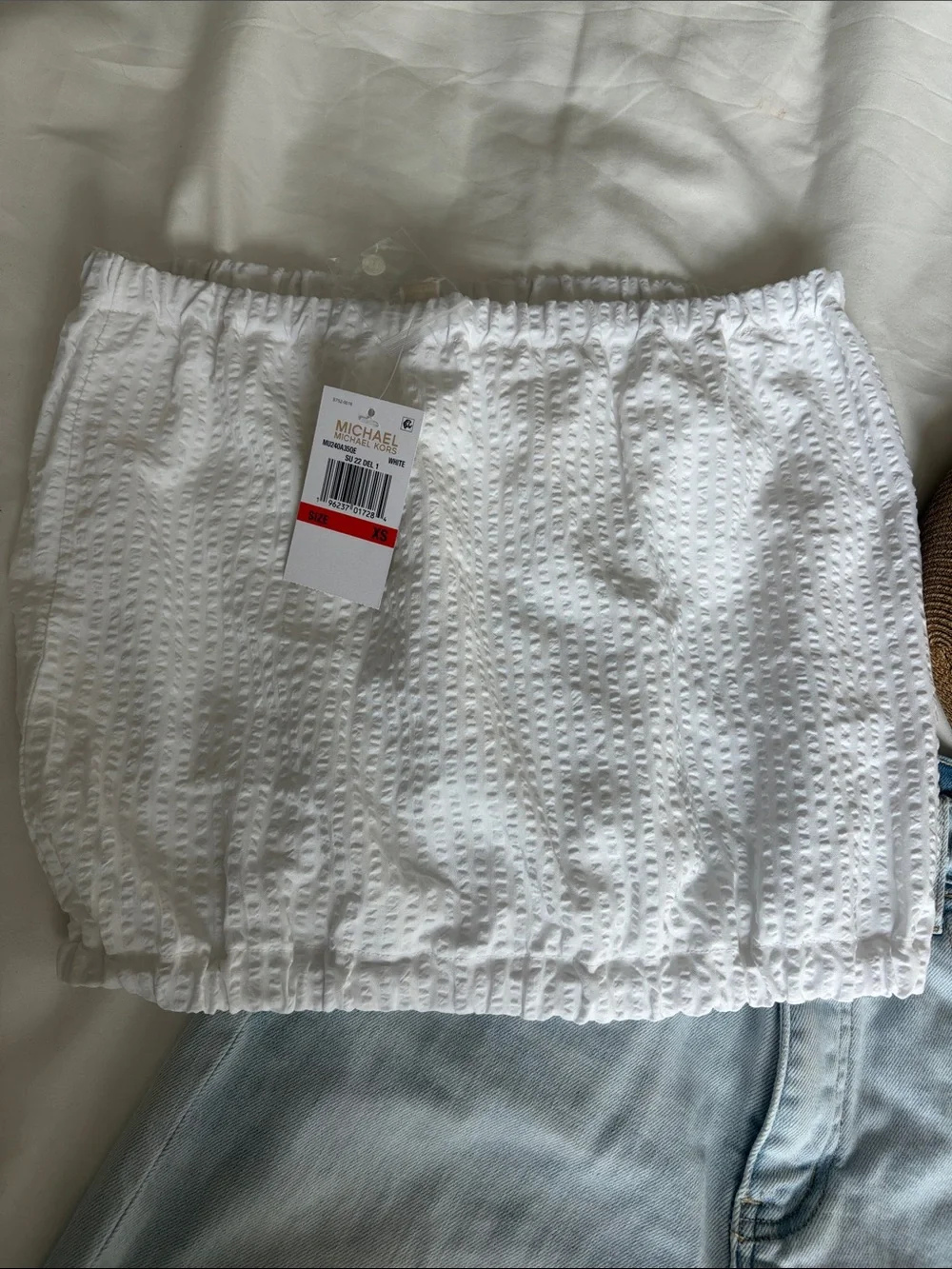 Michael Kors Upcycled White Textured Strapless Tube Top NWT